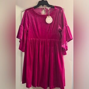Women’s Umgee Small Pink / Fuscia short sleeve velvet dress.  Princess waistline